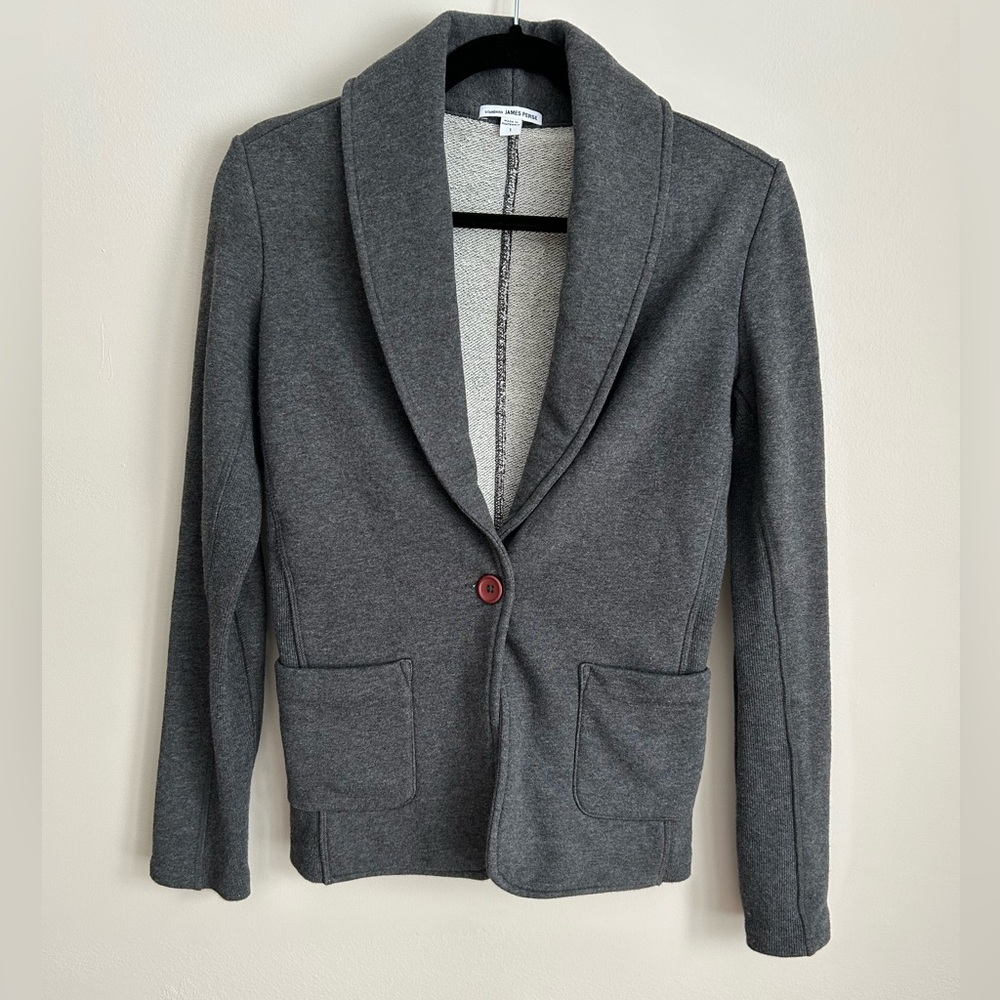 James Perse Gray Cotton Stretch Knit Blazer | Tailored Minimalist Jacket - Picture 2 of 8
